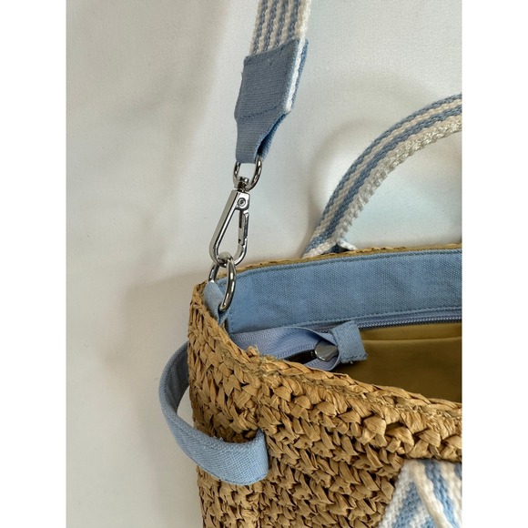 Antik Kraft Straw Canvas Purse Tote‎ Bag Summer Spring Top Handle Crossbody Blue - Picture 5 of 12